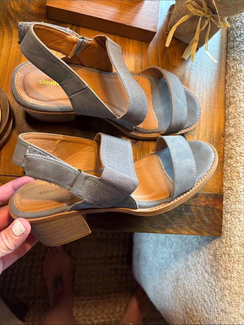 cloudwalkers Gray Stretch Slingback Block Heel Sandals
